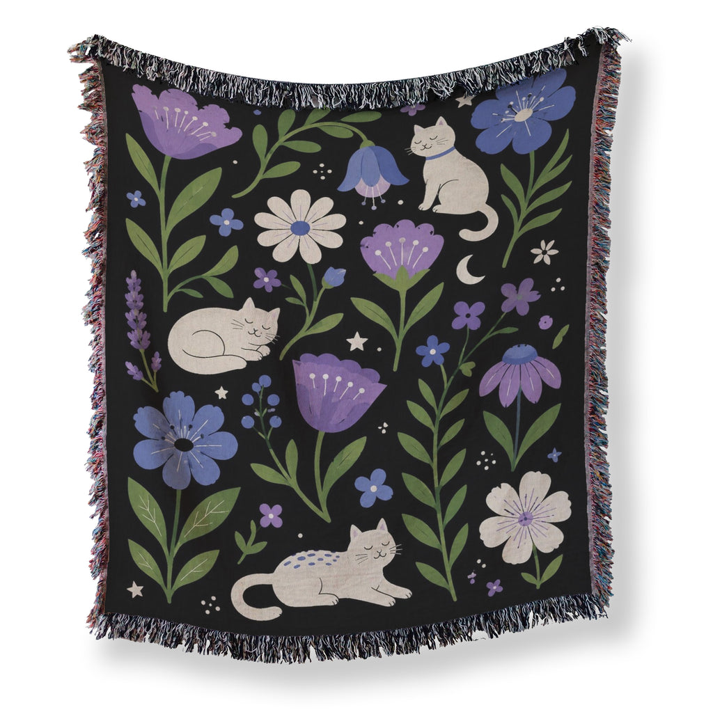 Moonlit Cats in Bloom Blanket