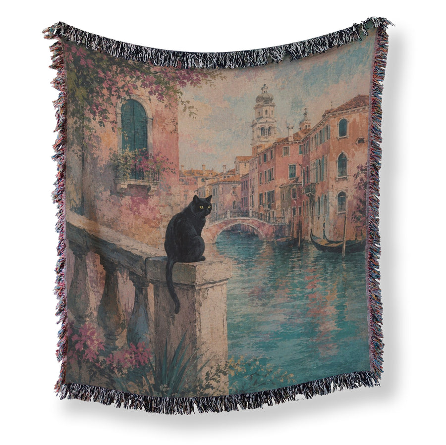 Venetian Canal Black Cat Blanket