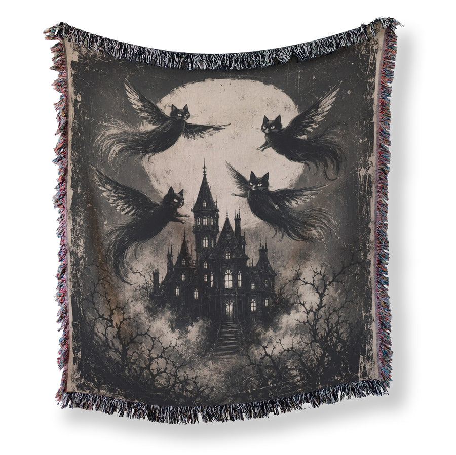 Winged Black Cats Over the Manor Blanket