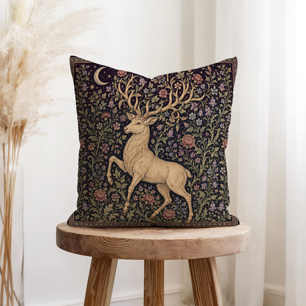 Moonlit Stag – Medieval Woodland Pillow