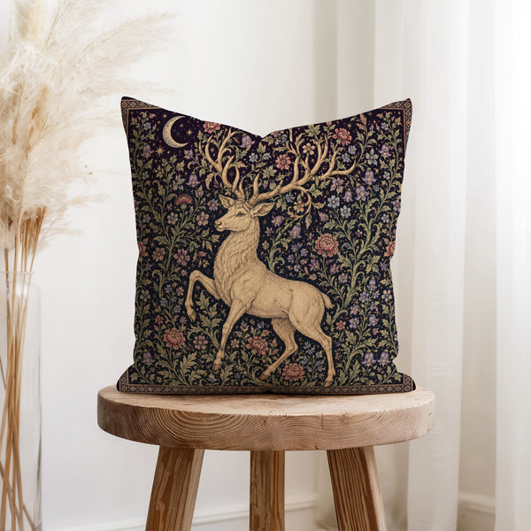 Moonlit Stag – Medieval Woodland Pillow