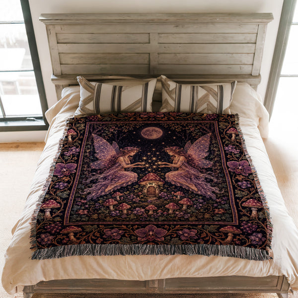 Purple Mushroom Twin Fairies Blanket