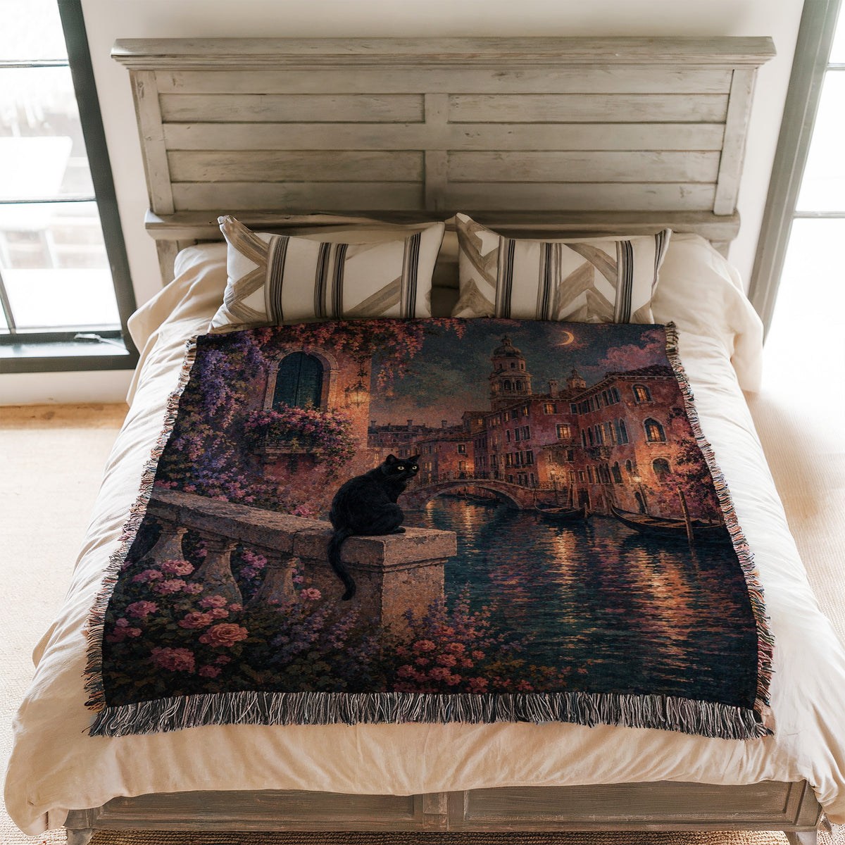 Moonlit Venice Black Cat Blanket