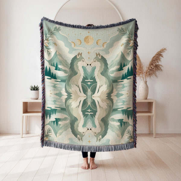 Moonlit Wolf Reflection Blanket