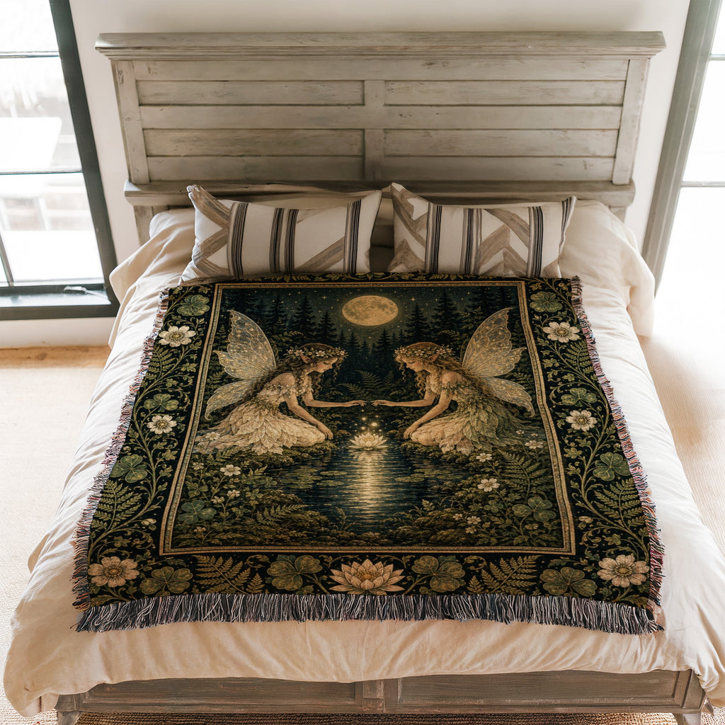 Moonlit Lily Pond Fairies Blanket