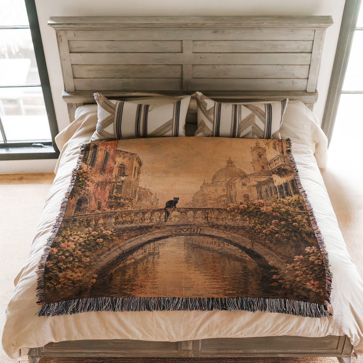 Vintage Venice Black Cat Blanket