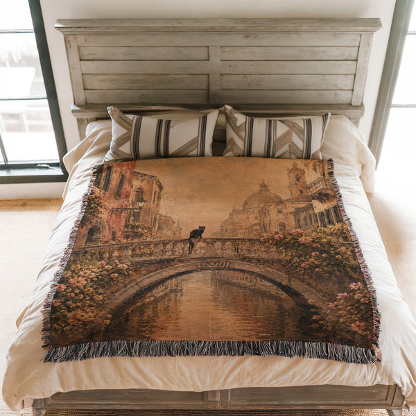 Vintage Venice Black Cat Blanket