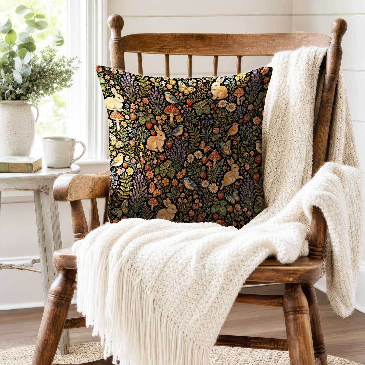Black Forest Menagerie – Rabbit & Mushroom Pillow