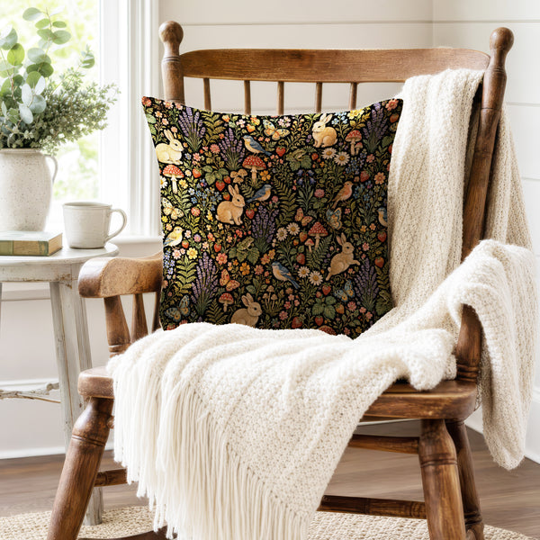 Black Forest Menagerie – Rabbit & Mushroom Pillow