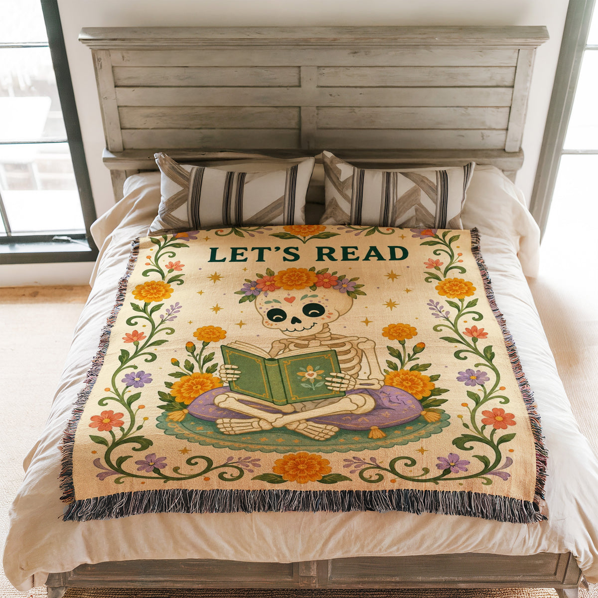 Let's Read Floral Skeleton Blanket
