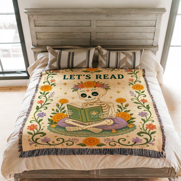 Let's Read Floral Skeleton Blanket