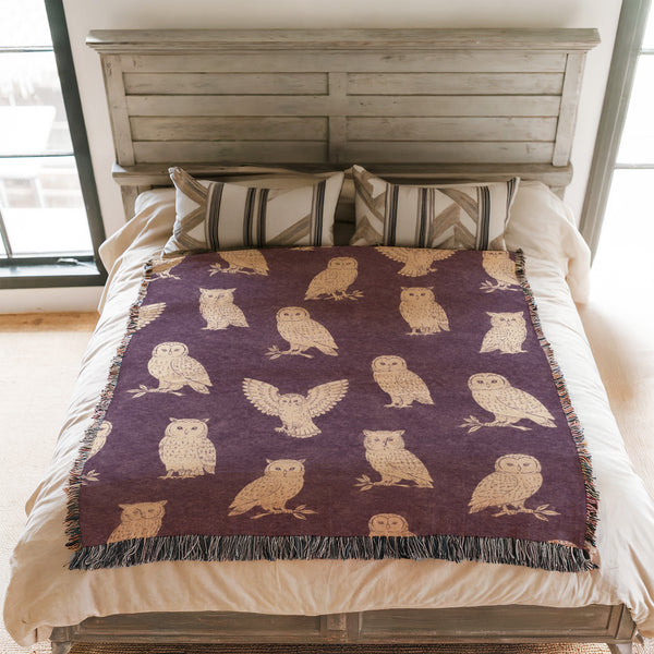 Plum Woodland Owl Blanket