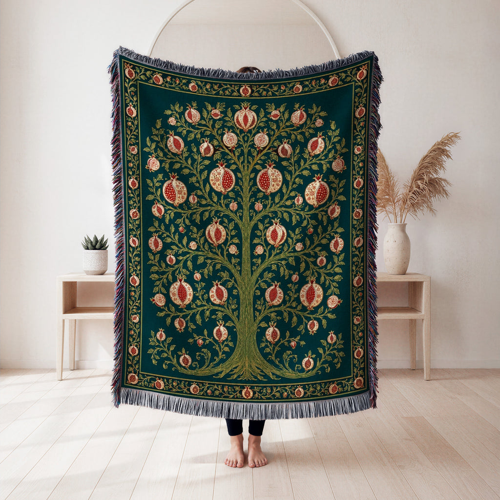 The Midnight Pomegranate Tree Blanket