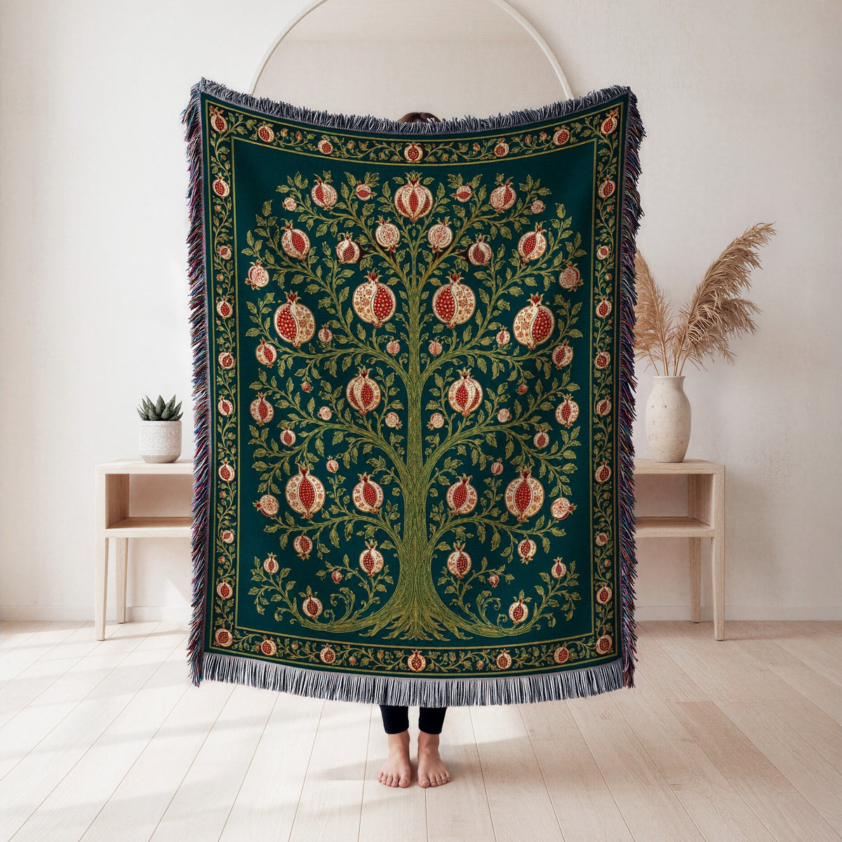 The Midnight Pomegranate Tree Blanket