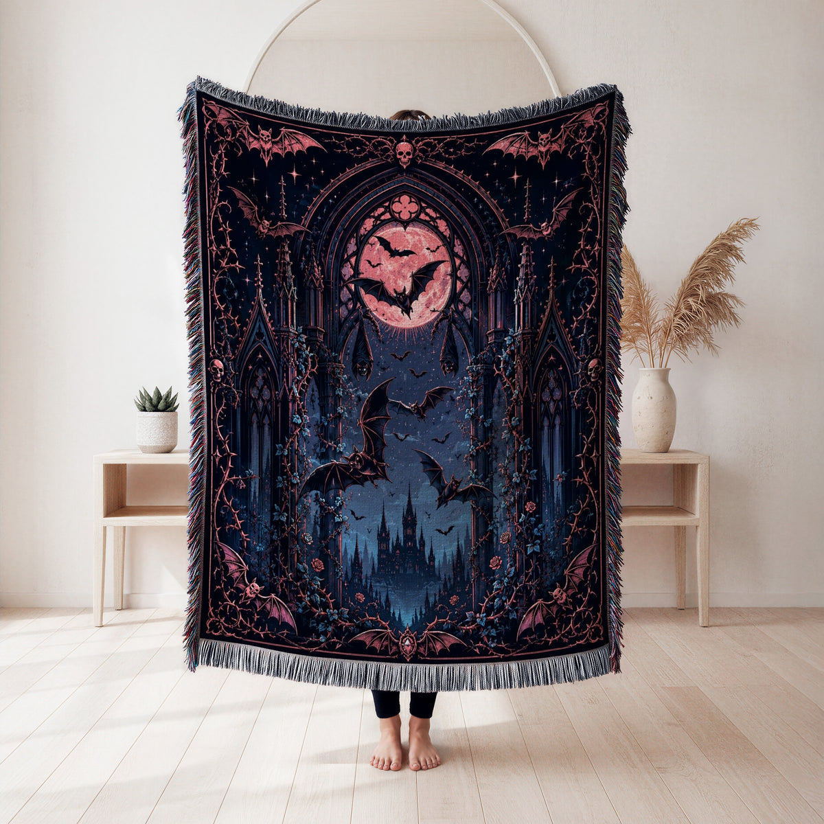 Bats Beneath the Rose Moon Blanket