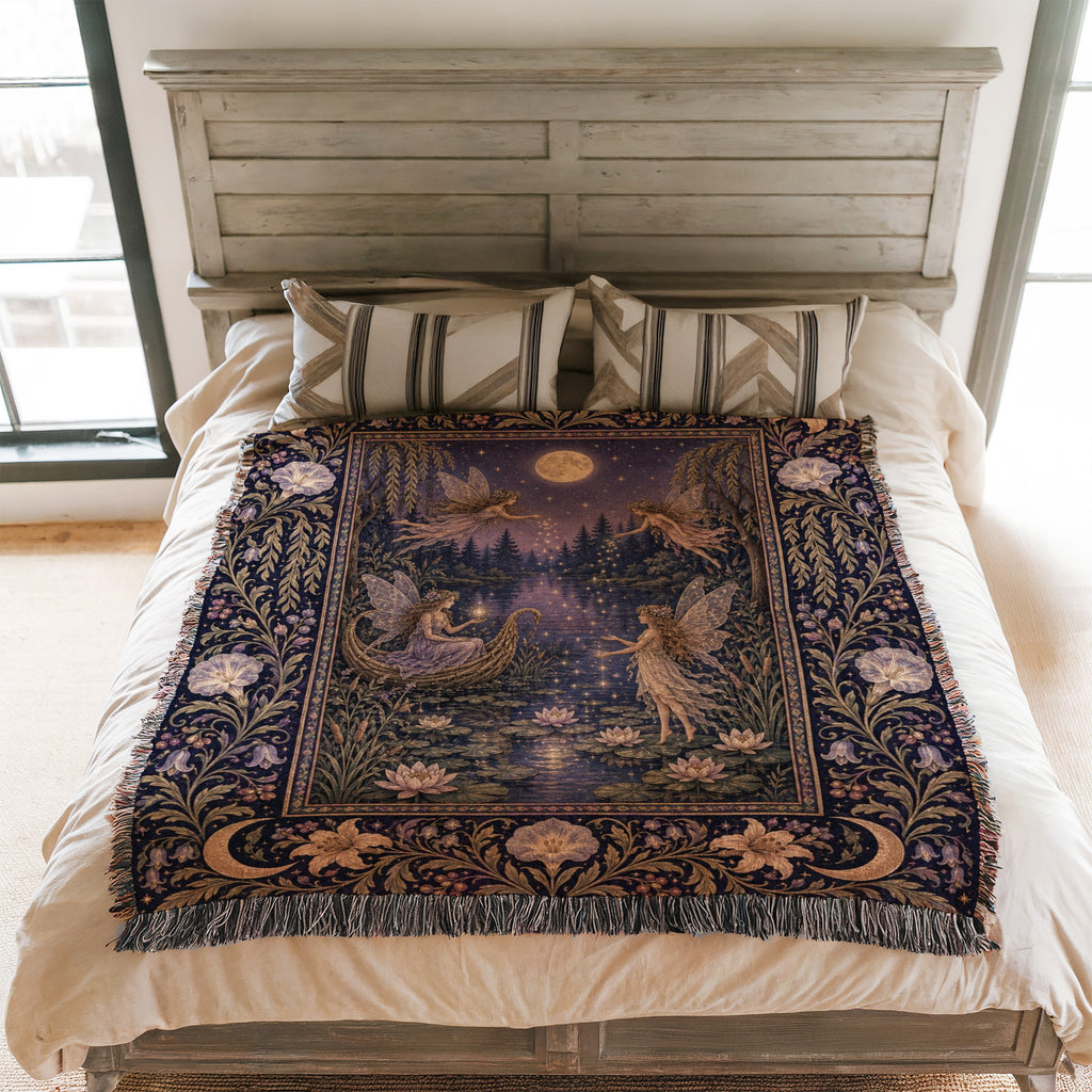 Moonlit Lily Lake Fairies Blanket