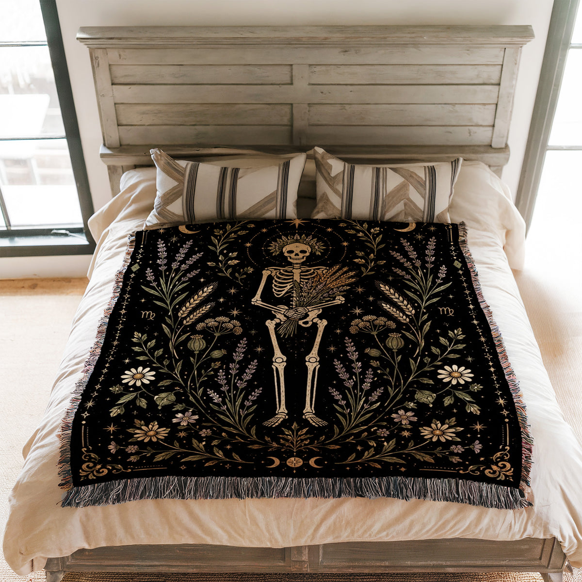 Virgo Wildflower Harvest – Gothic Skeleton Zodiac Blanket