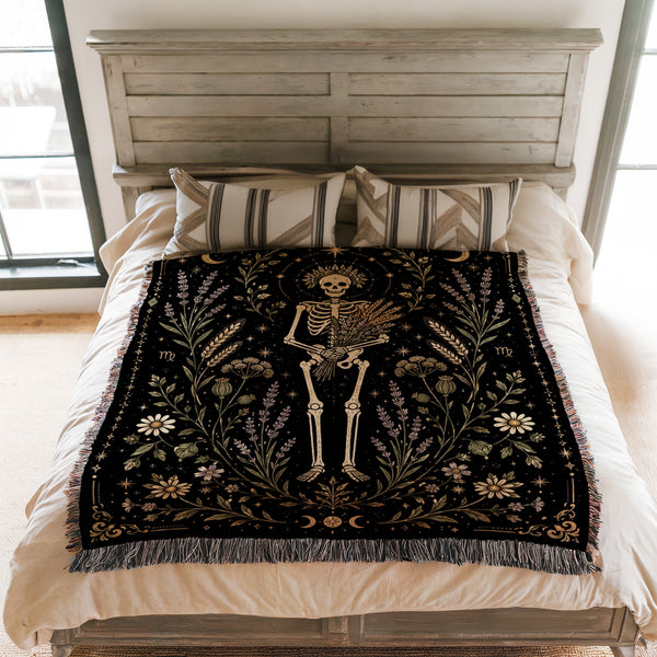 Virgo Wildflower Harvest – Gothic Skeleton Zodiac Blanket