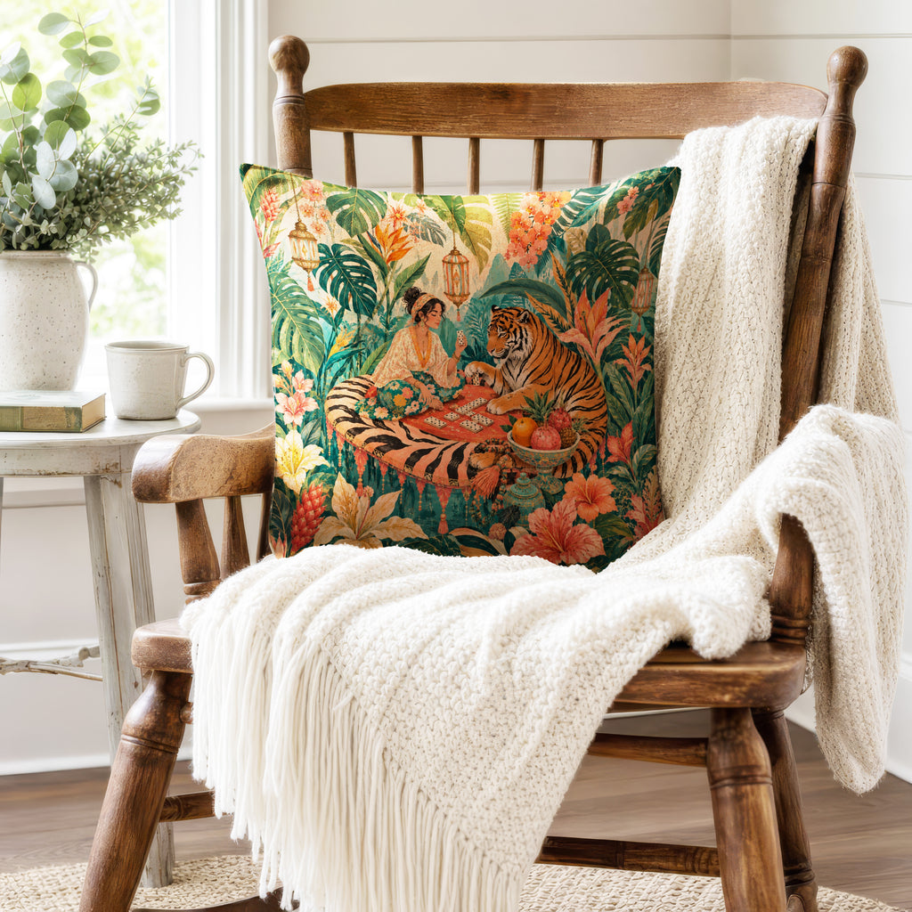 The Tiger’s Card Table – Tropical Fantasy Pillow