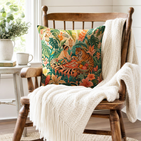 The Tiger’s Card Table – Tropical Fantasy Pillow