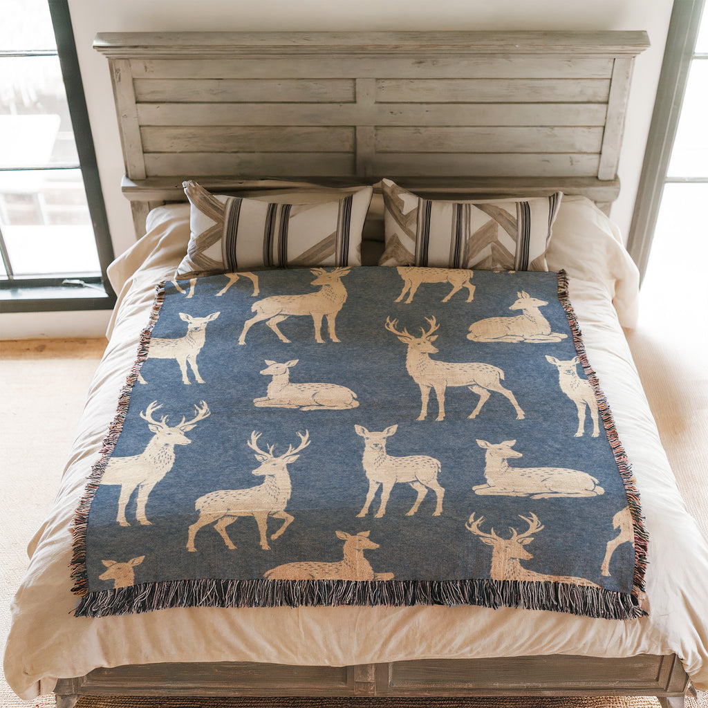 Blue Woodland Deer Blanket