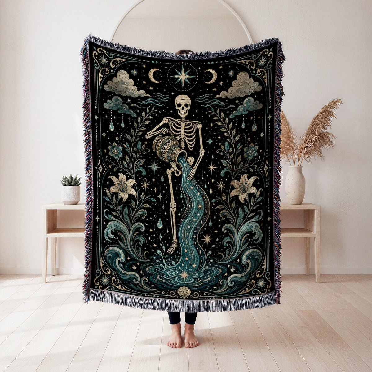 Aquarius Water Bearer – Gothic Skeleton Zodiac Blanket