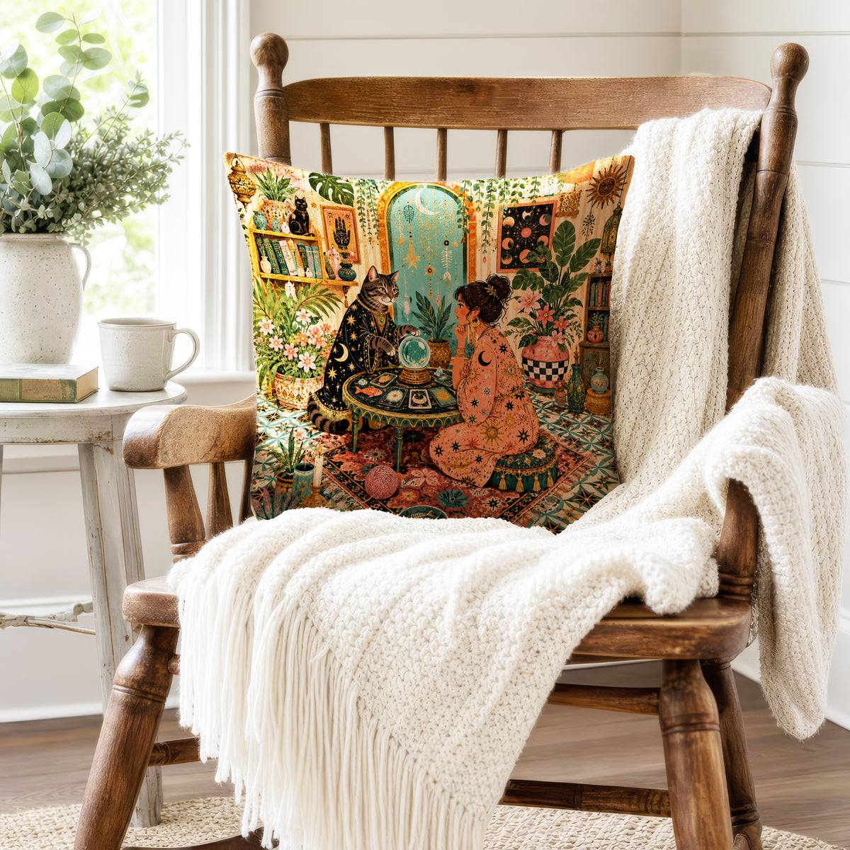 The Fortune Teller’s Cat – Mystical Celestial Pillow