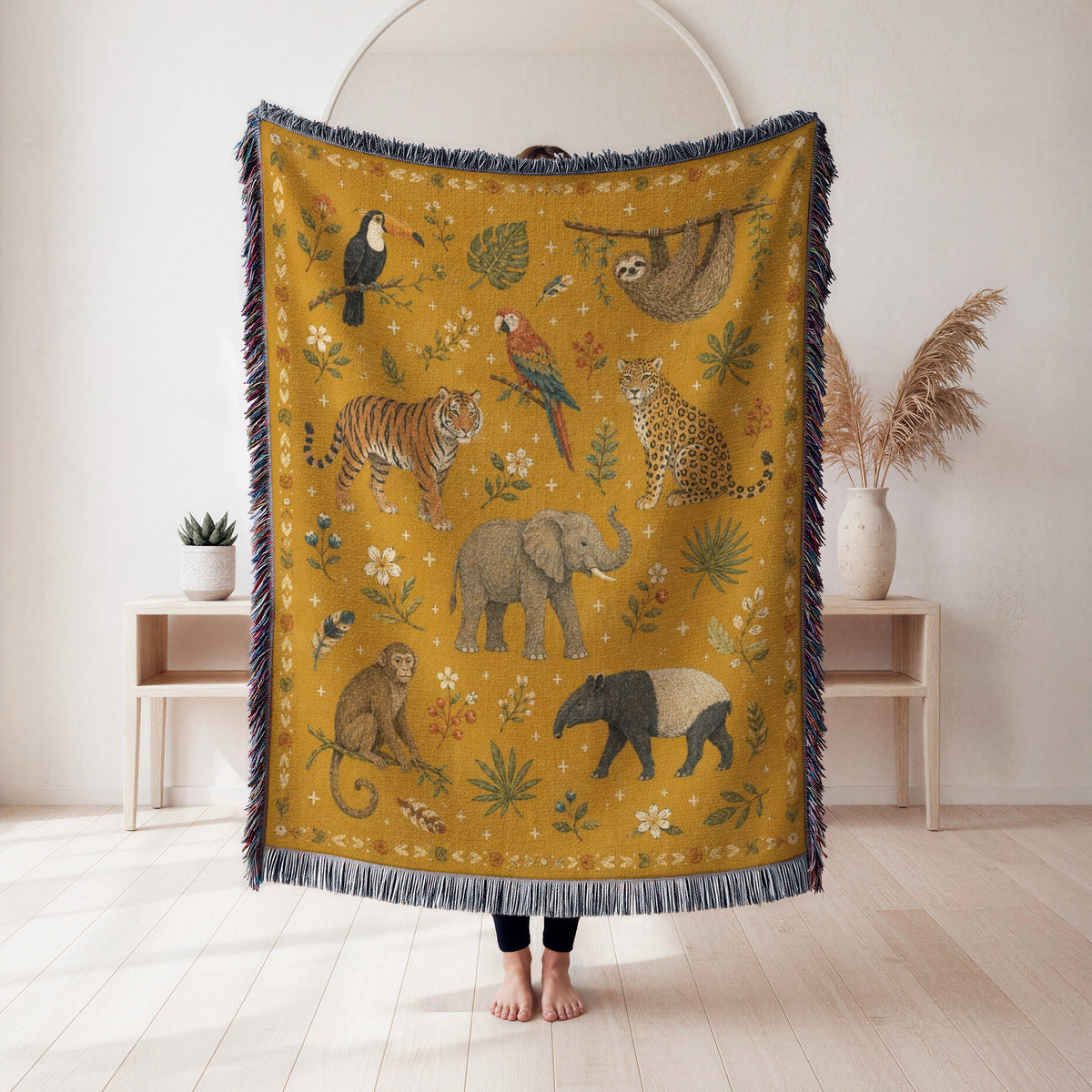 Golden Jungle Animals Blanket