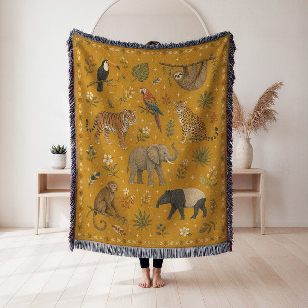 Golden Jungle Animals Blanket