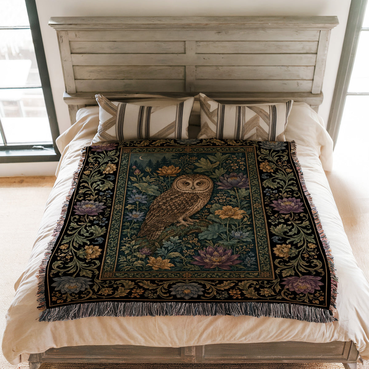 Moon Garden Owl Tapestry Blanket