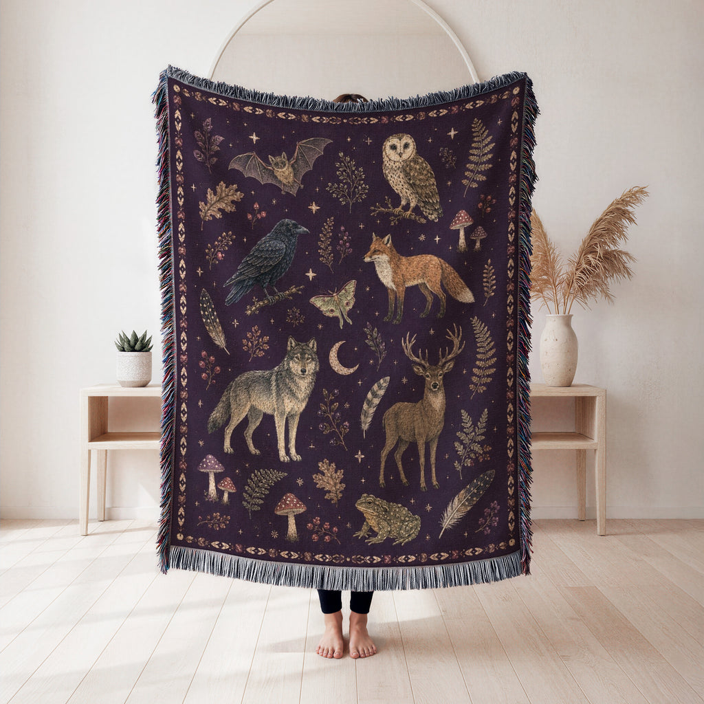 Midnight Woodland Animals Blanket
