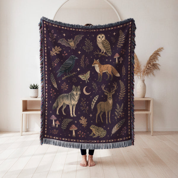 Midnight Woodland Animals Blanket