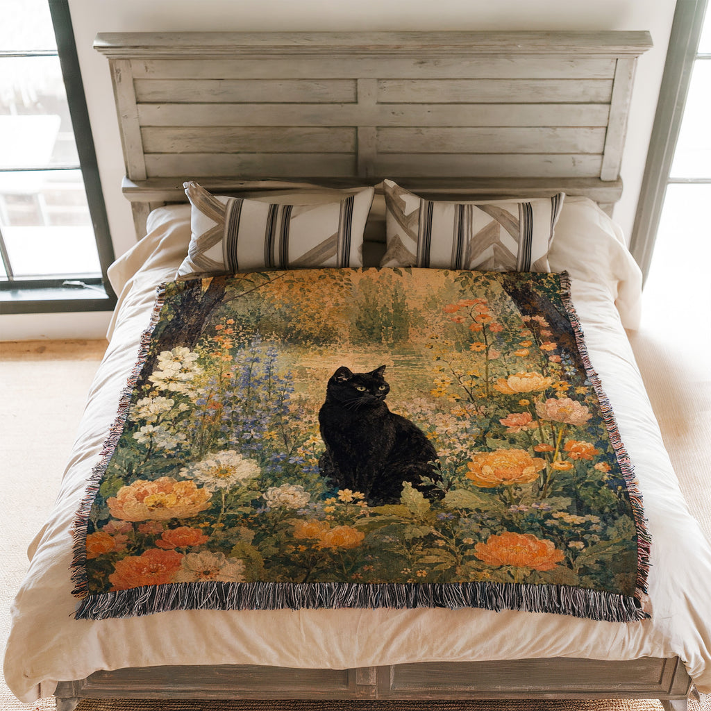 Golden Woodland Black Cat Blanket