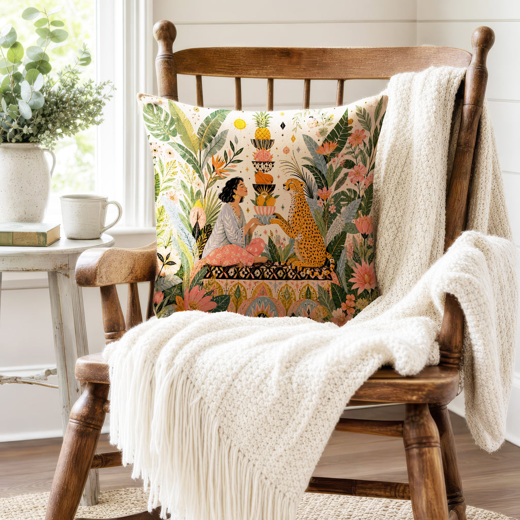 The Cheetah’s Garden – Tropical Animal Pillow