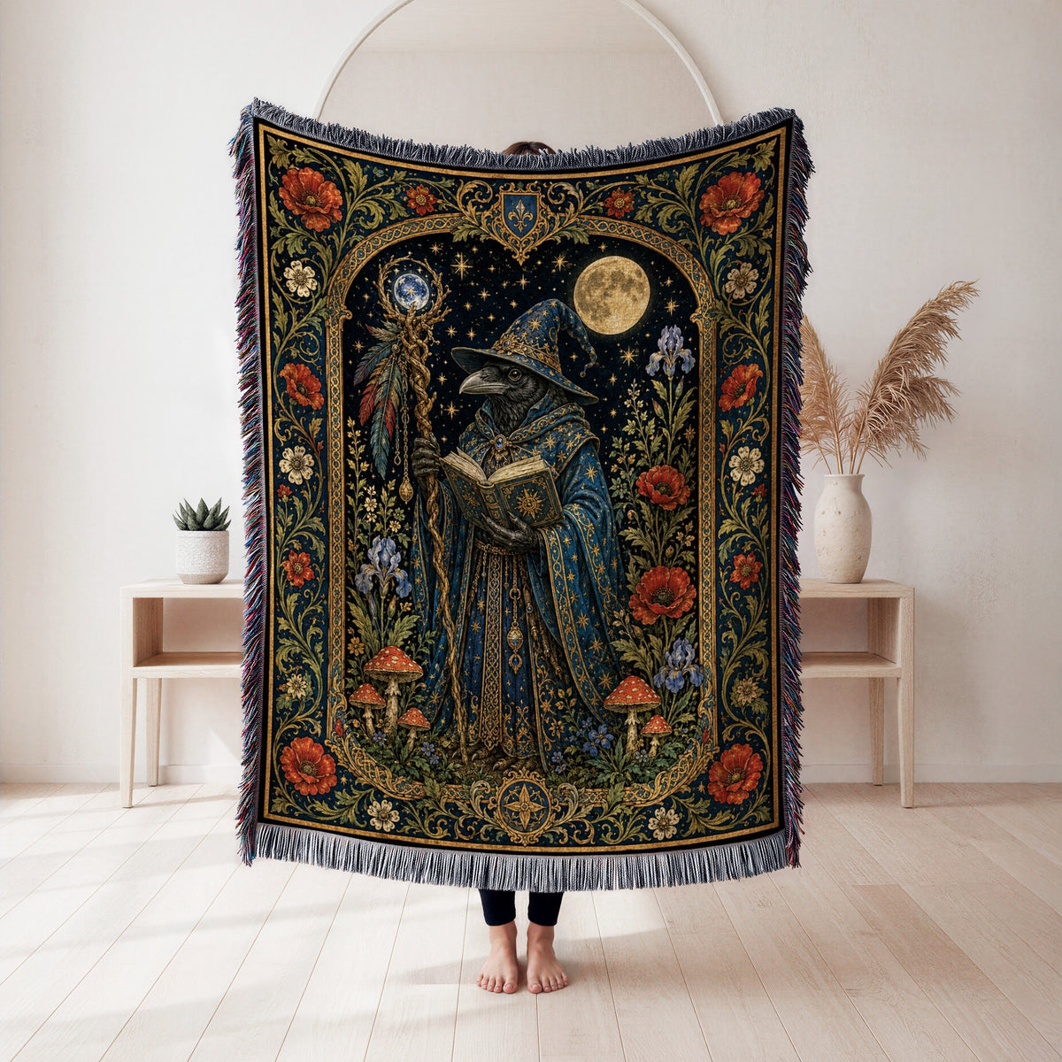 Raven Wizard Scholar Blanket