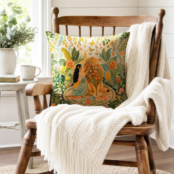 Lion in Bloom – Botanical Animal Pillow