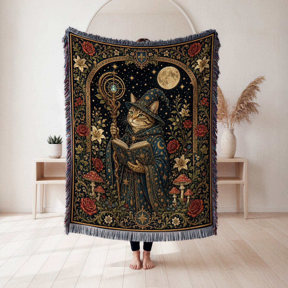 Celestial Cat Wizard Reader Blanket