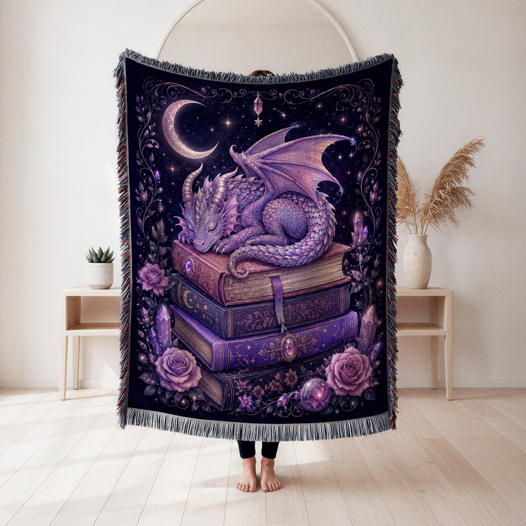 Moonlit Amethyst Dragon on Books Blanket