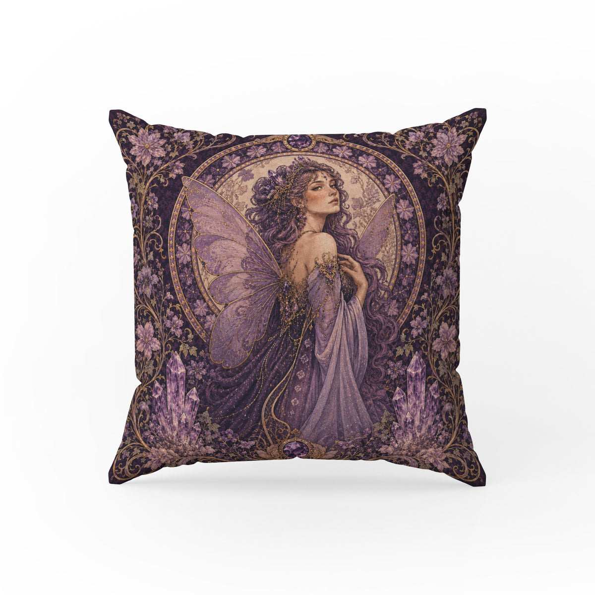 Amethyst Fairy – Art Nouveau Fantasy Pillow Main image
