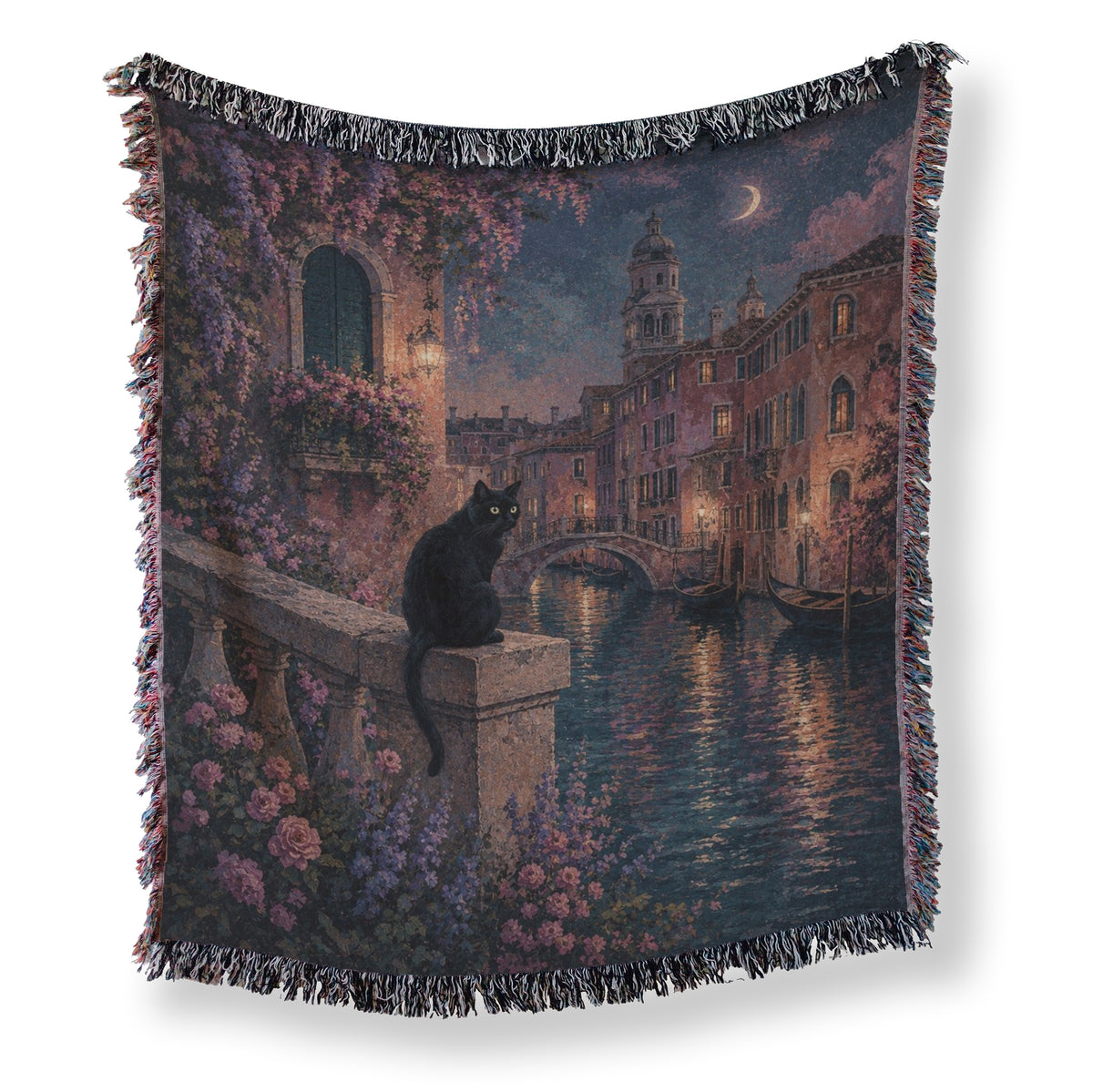 Moonlit Venice Black Cat Blanket Main image
