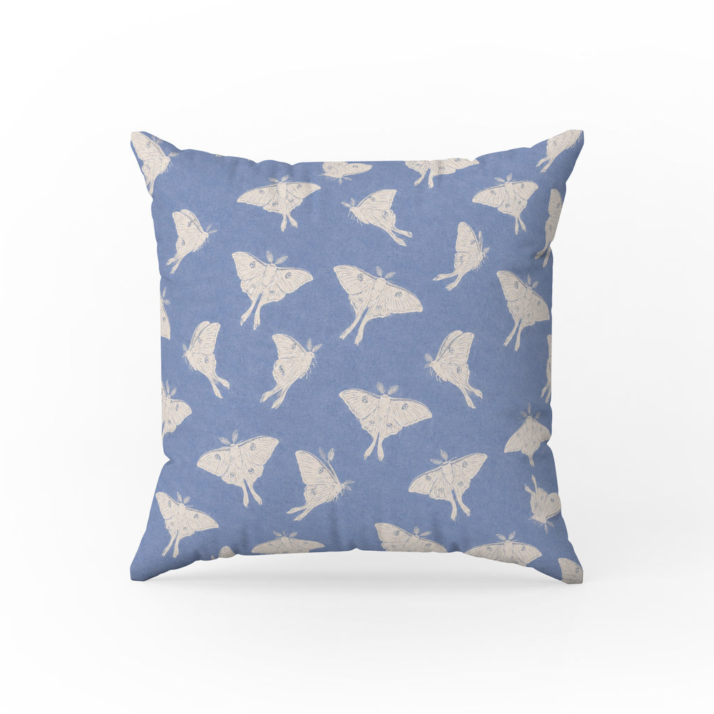 Luna Moths – Dusty Blue Botanical Pillow