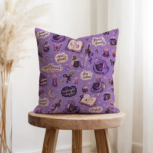 Spellbound Reader – Purple Fantasy Book Pillow