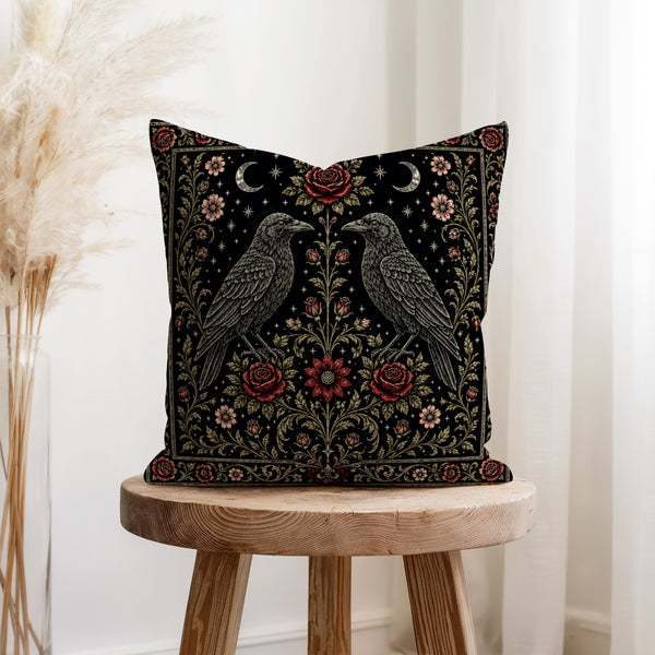 The Raven Pair – Gothic Rose Pillow