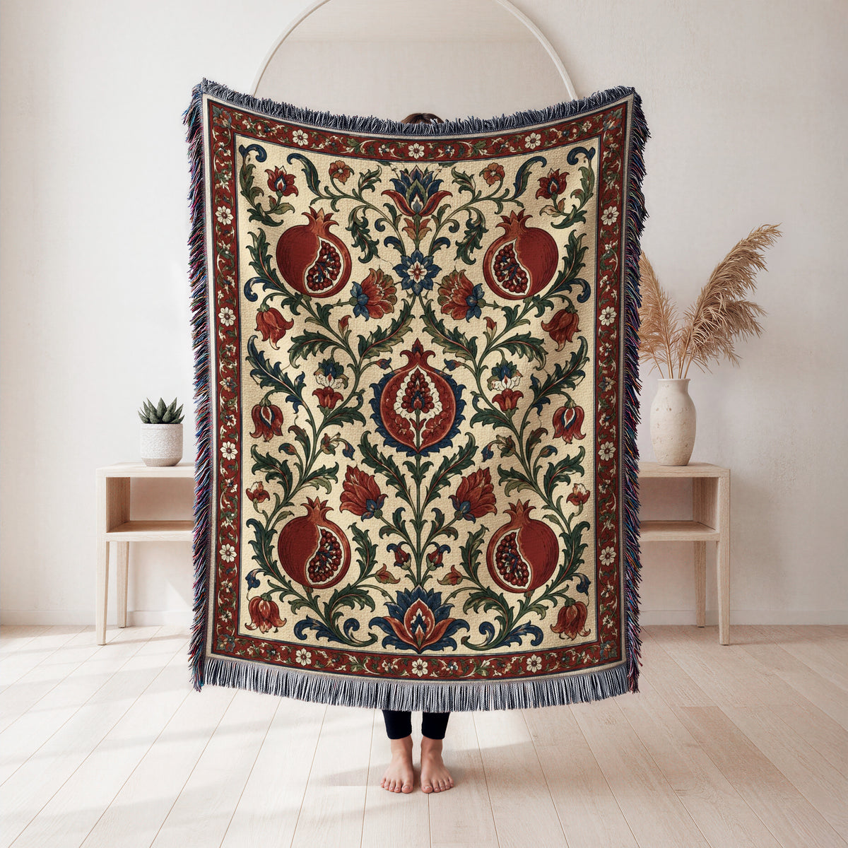 Ivory Pomegranate Garden Blanket