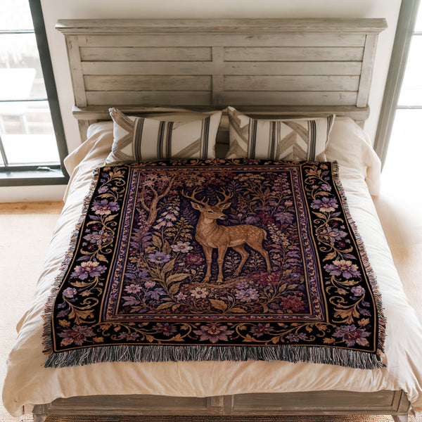 Stag in Bloom Tapestry Blanket