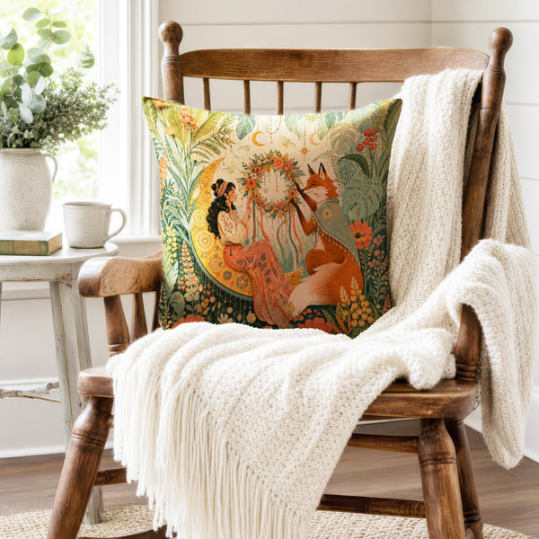 The Fox & Crescent Moon – Woodland Fantasy Pillow