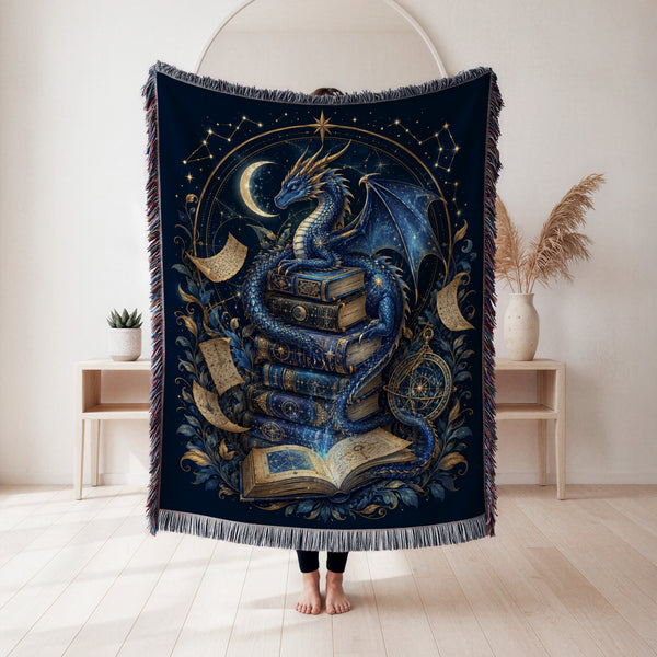 Celestial Blue Dragon & Ancient Books Blanket