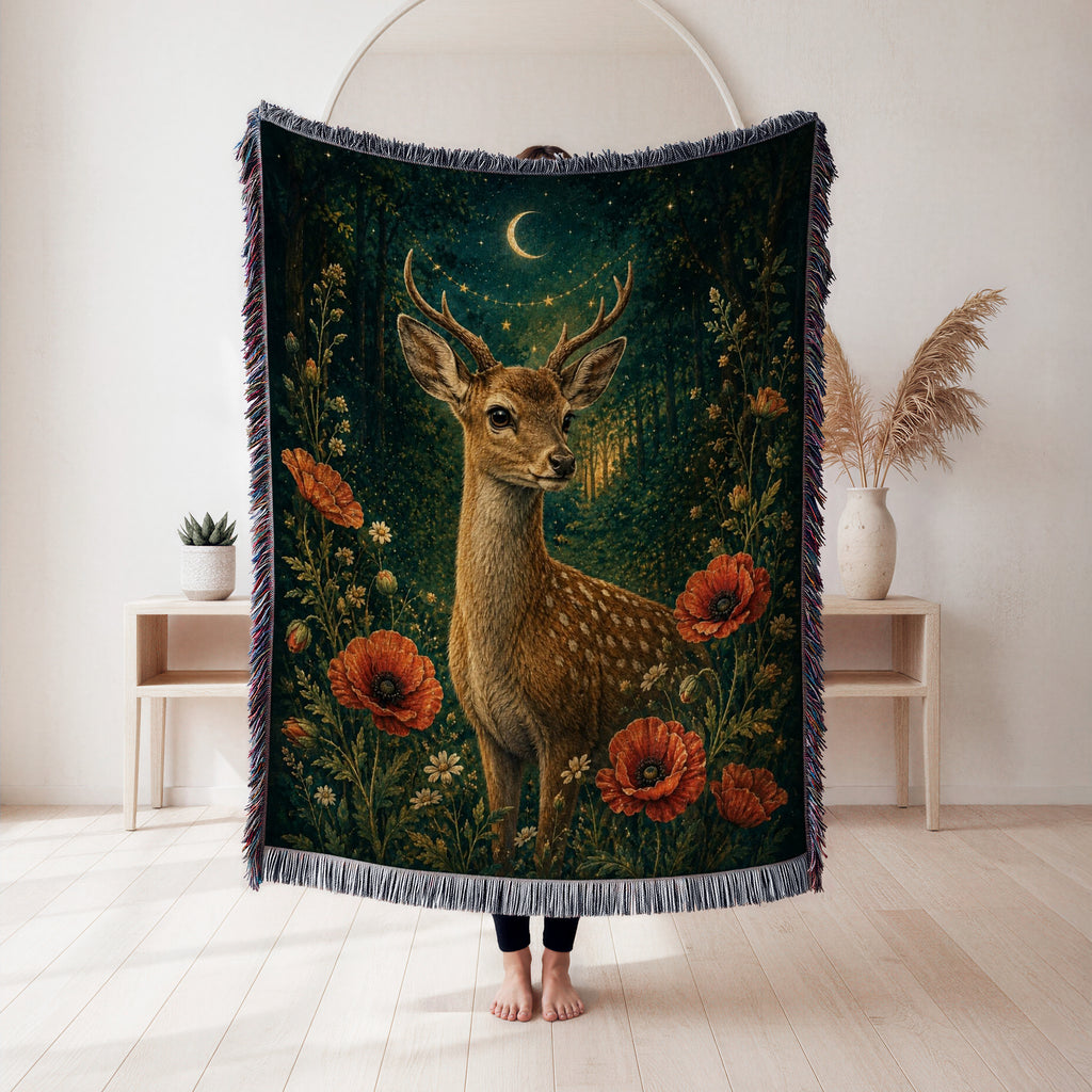 Enchanted Moonlit Deer Blanket