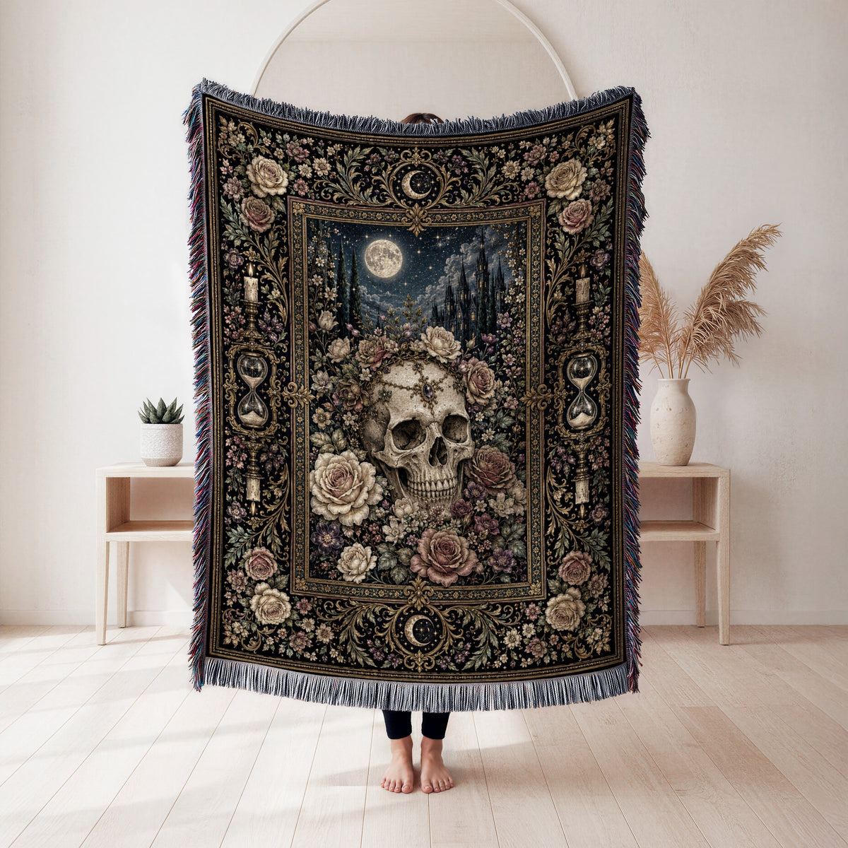 Skull Among the Roses Blanket