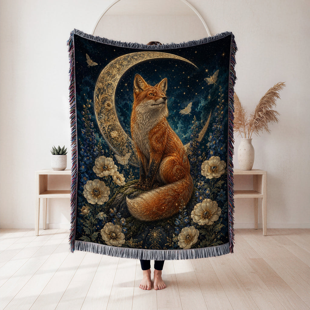 Celestial Fox Crescent Moon Blanket